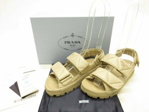 プラダ PRADA ★ 青山店購入 定価￥176000(税込） ロゴ入り パデッド ナッパ レザー サンダル ★ サイズ37(24cm)