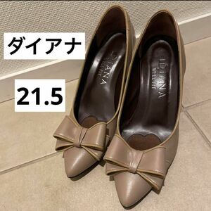 ダイアナ　ウェルフィット　パンプス　リボン　21.5 EE ベージュ　日本製