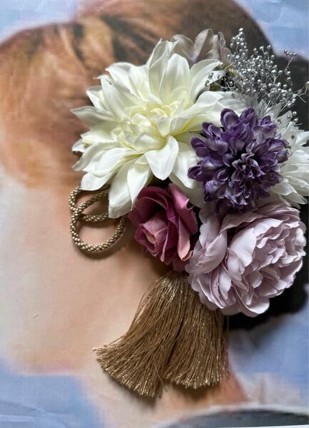 髪飾り 袴　花　成人式　前撮り 結婚 振袖 卒業式 ヘアアクセサリー ブリザーブドフラワー タッセル