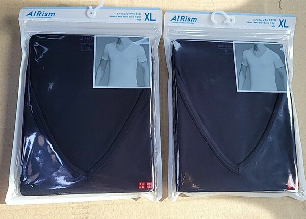ユニクロ XL エアリズム VネックT XLサイズ 半袖 黒2枚 メンズ 新品