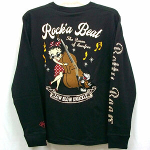 BETTY BOOP ベティブープxLOW BLOW KNUCKLEコラボロンT 533867 ROCK'A BETTY ブラック XXL ロカビリー ウッドベース キャラクター