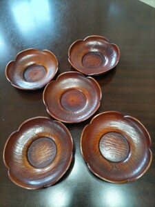 昭和レトロ　天然木製　茶たく　茶托　5枚セット　茶道具　茶器