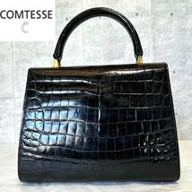 良品 COMTESSE コンテス シャイニングクロコダイル BLACK ブラック 黒 ゴールド金具 ハンドバッグ トートバッグ ショルダーバッグ ドイツ製_画像4