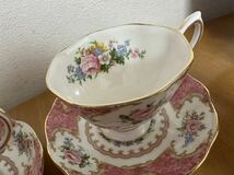 美品 ROYAL ALBERT ロイヤルアルバート レディーカーライル カップ＆ソーサー 2客セット ペア 花柄 ピンク_画像3