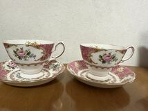 美品 ROYAL ALBERT ロイヤルアルバート レディーカーライル カップ＆ソーサー 2客セット ペア 花柄 ピンク_画像1