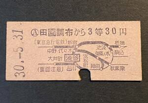 古い切符 鉄道硬券★地図式乗車券 田園調布から 3等 30円★東京急行電鉄 東急★昭和30-5-31 代官山経由