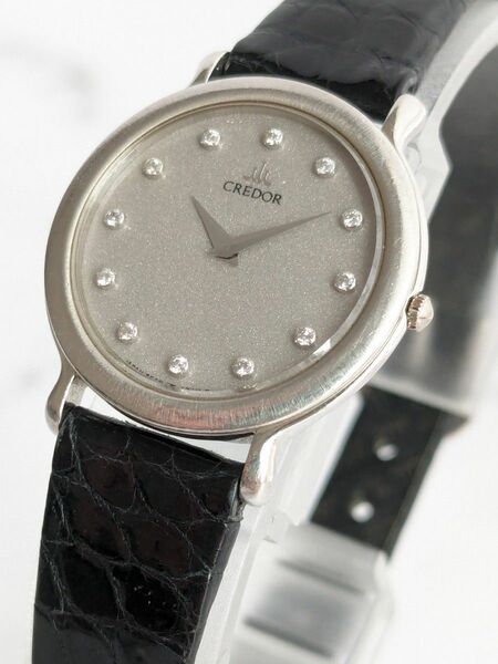 稼働品 クレドール CREDOR プラチナ 12Pダイヤ 高級レディース腕時計