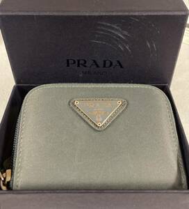 １円スタート！PRADA プラダ　ラウンドコインケース・小銭入れ・ナイロン　モスグリーン