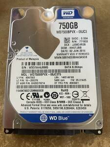 WD7500BPVX 3056時間 2.5インチ 750GB 5400rpm 9mm厚 送料込価格で安心。