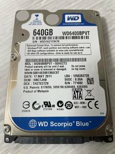 WD6400BPVT ：6937時間 2.5インチ 640GB 5400rpm 9mm厚 送料込み価格で安心。