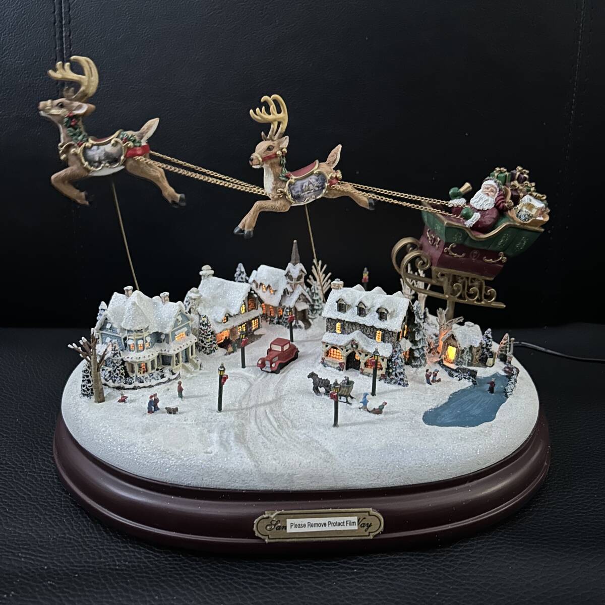 超级稀有/未使用物品★Thomas Kinkade 圣诞立体模型雪村圣诞老人和驯鹿音乐盒点亮★, 季节, 一年一次的活动, 圣诞节, 其他的