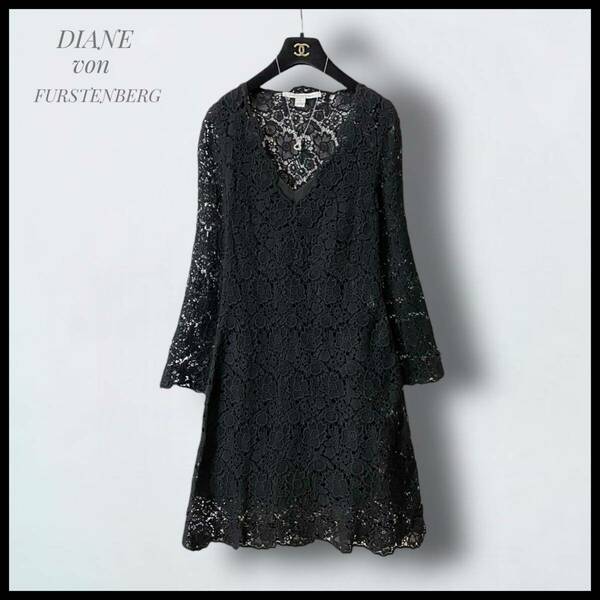 【DvF】 総レース ベルスリーブAラインワンピース