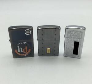 EE22●〈火花確認済み〉オイルライター 3点セット 内１点未使用 ZIPPO ジッポ ハーレーダビッドソン 喫煙グッツ 喫煙具 現状品 ●