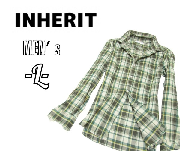 送料無料 メンズL◇INHERIT◇長袖ネルシャツ 緑