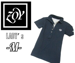 レディースM◇ZOY◇鹿の子ポロシャツ navy