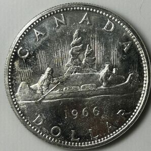 カナダ　「カヌーを漕ぐ人」1ドル銀貨　1966年　古銭　銀貨　外国コイン　