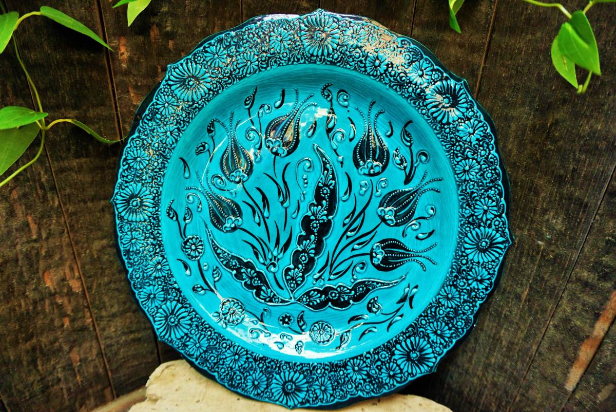 1 item [conditional free shipping] ☆ New ☆ [Turkish pottery] Adam series hand-painted extra-large plate LL size wall hanging Oriental tableware handmade 185, plate, dish, platter, platter, Single item