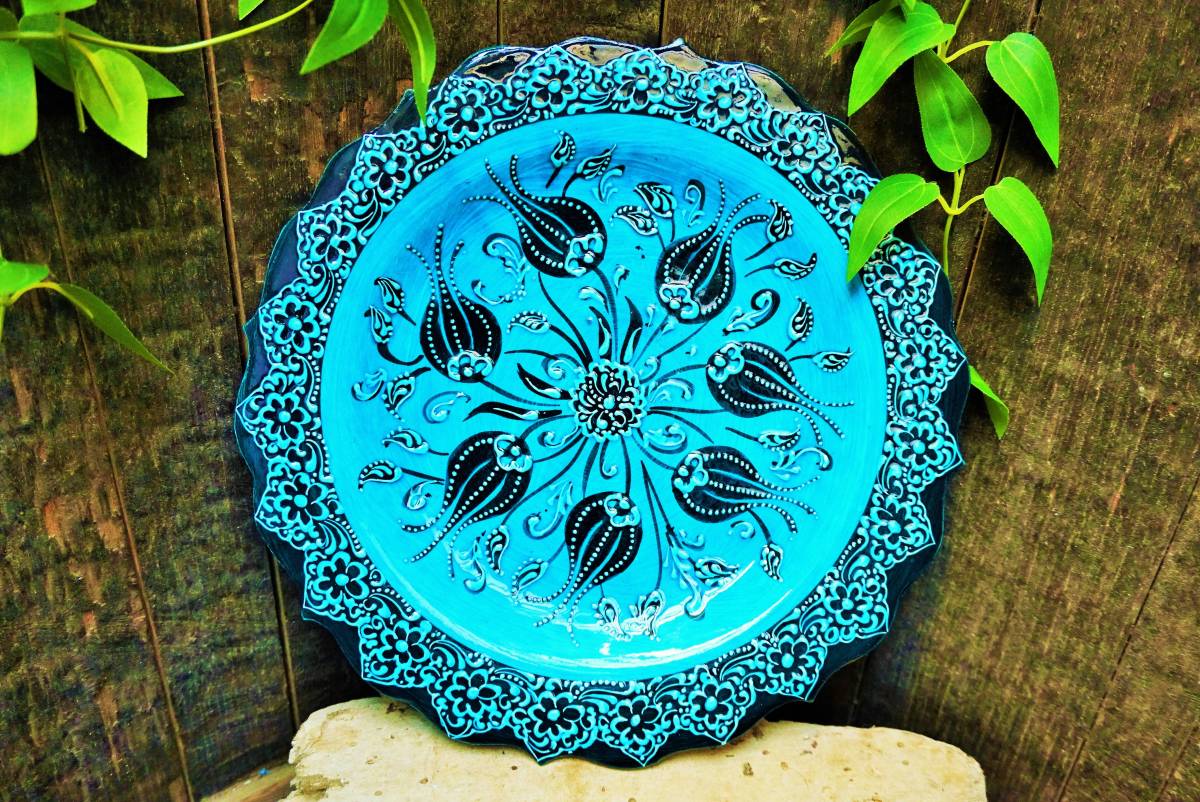1 item [conditional free shipping] ☆ New ☆ [Turkish pottery] Adam series hand-painted large plate L size wall hanging Oriental tableware handmade 192, plate, dish, dinner plate, pasta plate, Single item