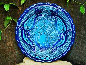 Art hand Auction One of a kind [Free shipping under certain conditions] ☆New☆ [Turkish pottery] Hand-painted extra large plate LL size wall hanging Oriental tableware Handmade 179, plate, dish, Platter, platter, Single item