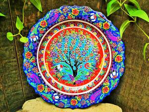 Art hand Auction One of a kind [Free shipping under certain conditions] ☆New☆ [Turkish pottery] Hand-painted large plate, large size, wall-mounted, oriental tableware, handmade 208, plate, dish, Dinner Plates, Pasta plate, Single item