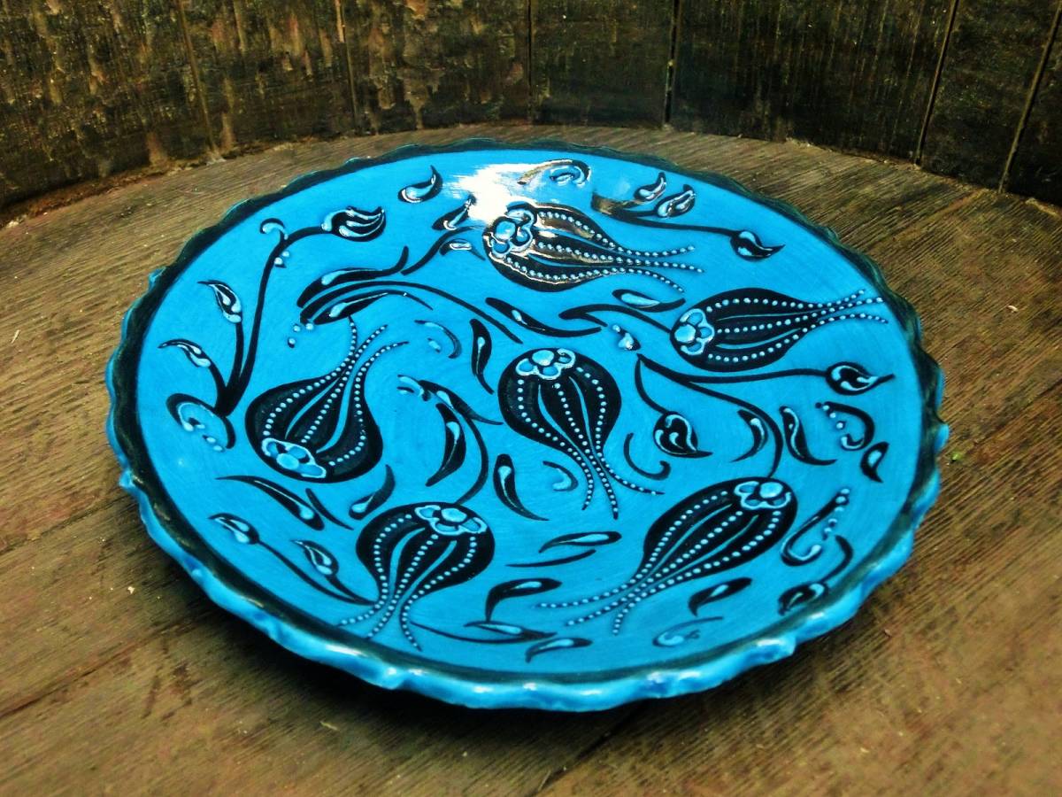 One of a kind [Free shipping under certain conditions] ☆New☆ [Turkish pottery] Adam series hand-painted plate, medium size, wall-mounted, oriental tableware, handmade 225, Western-style tableware, plate, dish, Bread Plate