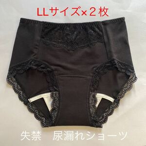 2枚組 LL 尿漏れパンツ 20cc 失禁ショーツ 軽失禁 クロ　安心ショーツ 女性用 失禁パンツ レディース 婦人用