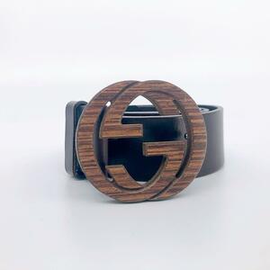 美品GUCCI グッチ　GGインターロッキング ウッドバックル　ブラウン