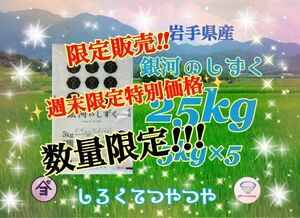 お米　週末限定価格！早い者勝ち♪【岩手県産銀河のしずく25kg 】5kg×5 6年連続特A評価を獲得しました！　白くて艶やか♪