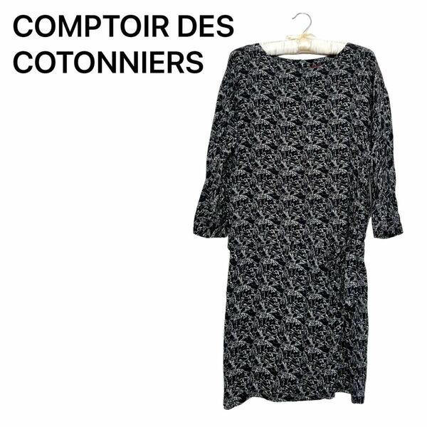 COMPTOIR DES COTONNIERS 花柄　チュニック　 総柄 黒　M コントワーデコトニエ