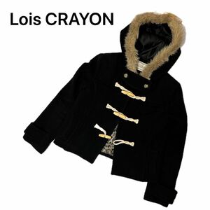 Lois CRAYON ショート丈ダッフルコート　ネイビー　Ｍ　フードファー　ウール