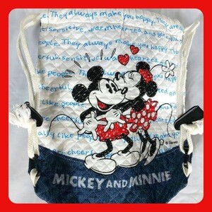 MICKEY MOUSE ミッキー柄 キルティング ナップサック ハンドメイド 中古美品