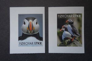 外国切手：フェロー諸島切手 「（2021年ヨーロッパ切手）共通テーマ・絶滅危惧種」（ニシツノメドリ） 2種完 未使用