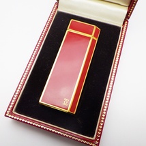 A24-459　Cartier カルティエ　ライター　ペンタゴン　五角形　レッド×ゴールド　ラッカー　PLAQUE OR G　箱つき　着火未確認_画像1