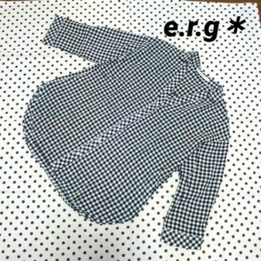 E.R.G＊　イーアールジー　ギンガムチェック　シャツ　ブラウス　リネンコットン