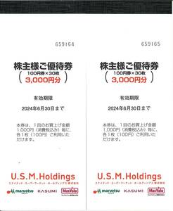 ■ 送料無料 ■ ■ 送料無料 ■ ユナイテッド・スーパーマーケット 株主優待券 6000円分 U.S.M.H 20224年6月30日 定形郵便