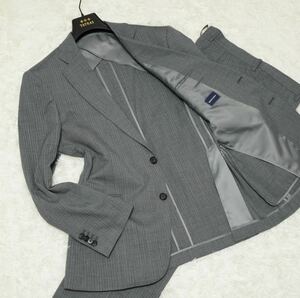 極美品★ザスーツカンパニー セットアップ THE SUIT COMPANY ビエラフィニッシュ Biellano Finishi グレー ストライプ 本切羽 背抜き M