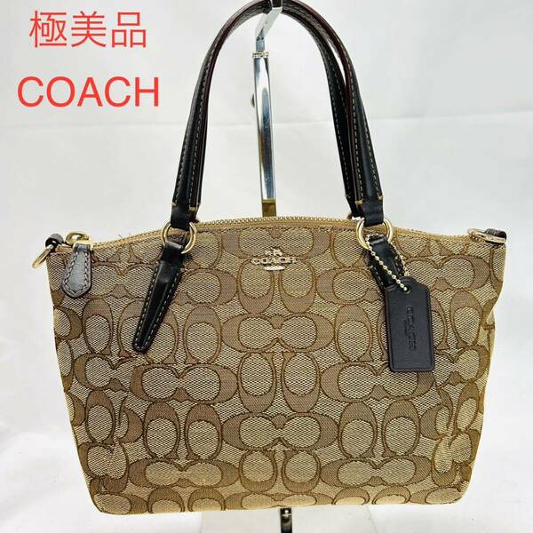 極美品　COACH コーチ　ハンドバッグ　トートバッグ シグネチャー　レザー　キャンバス 