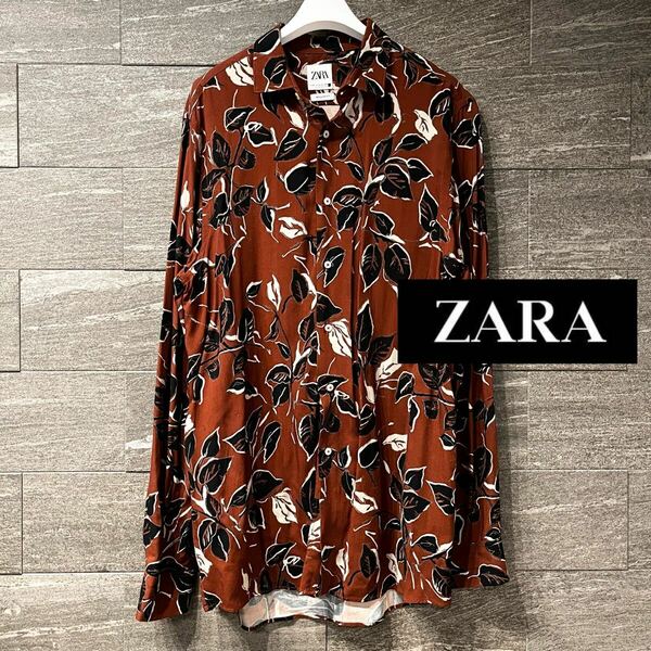 完売品　ZARA ザラ 総柄　ボタニカル柄　シャツ　ポルトガル製　M レーヨン 長袖シャツ 柄シャツ 花柄