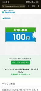 ファミリーマート　お買い物券100円