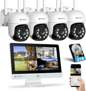 [500 ten thousand height pixel *360° all direction ] security camera wireless outdoors 12inch IPS crime prevention monitor 4 pcs outdoors wireless security camera set AI person detection 