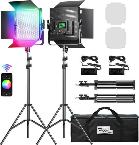 Pixel RGB LED ビデオライト 2パック 552 LED撮影ライト 360°フルカラー APP制御 2600K-10000K CRI 97+調光可能ライト ゲーム/YouTube