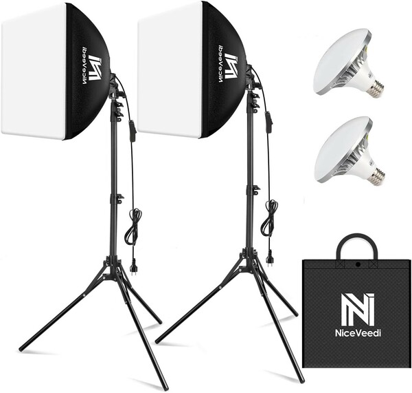 201NiceVeedi 2パック写真撮影ソフトボックス 40x40cmライトボックス LED 撮影用照明キッ 160cm調整可能三脚付き 5400K 