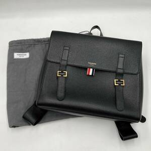 【美品】THOM BROWNE トムブラウン バックパック ブラック 黒 デイパック スクールバッグ レザー 鞄 かばん トリコロール スクエア型