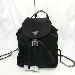 【極美品】プラダ／ナイロンレザー/チェーンリュック/BORSA IN TESSUTO／ブラック