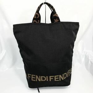 【極美品】フェンディ ／ナイロン/FENDIFロゴライン/バケツ型ハンドバック/ブラック