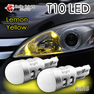 1年保証 T10 LED レモンイエロー 2個セット BL015 ポジション可 無極性 黄色 レモン色 360°発光 ルームランプ LEDバルブ 代引き可