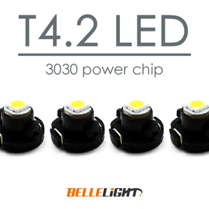 4個 T4.2 LED ハイパワーSMD採用 白 メーター球 エアコン球 ダッシュボードパネル内 3030チップ ホワイト12V用 PX031の画像1