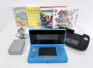 100円～◎NINTENDO ニンテンドー 任天堂 3DS CTR-001 アクアブルー 本体＋ソフト４点セット 3DSソフト 拡張スライドパッド ACアダプター