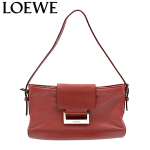 LOEWE ロエベ ナッパレザー ミニハンドバッグ ポーチ シルバー金具×レッド【A02445】