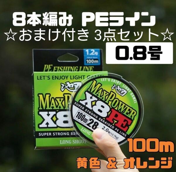 おまけ 2点 付き 0.8号 8本編み PEライン 100m リーダー 3点 セット！